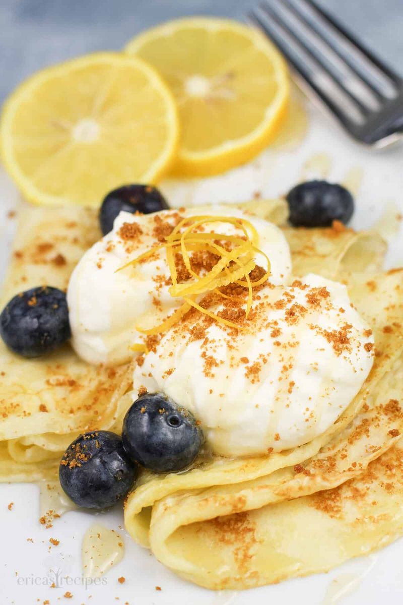 Lemon Curd Crepes with Whipped Mascarpone
