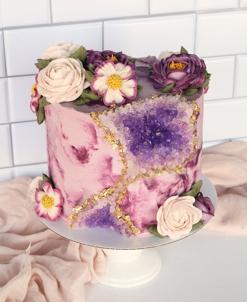 Pressed Flower Geode Cake