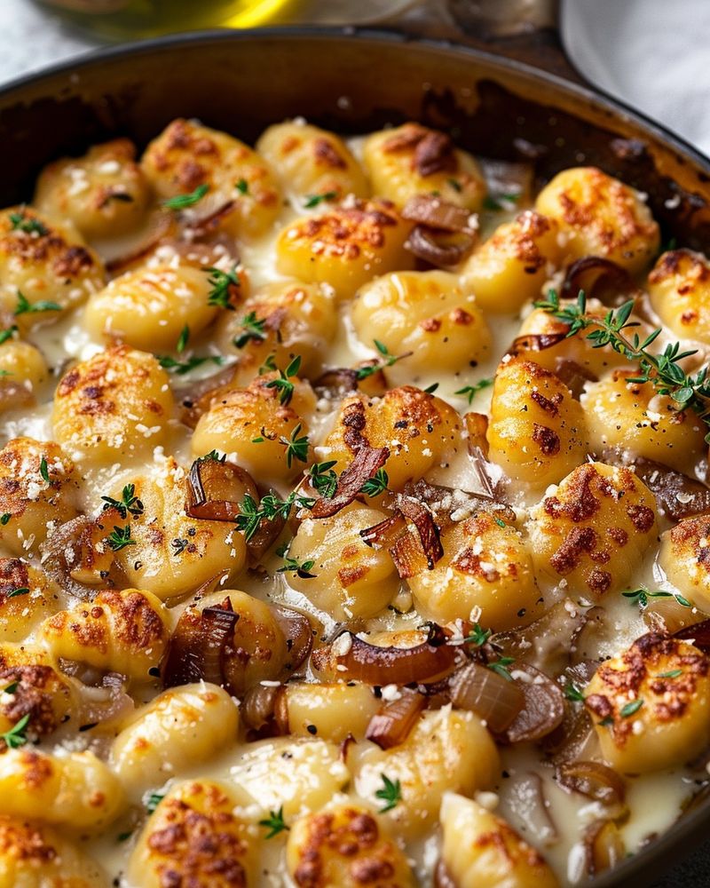 Gnocchi Gratin with Gruyere and Caramelized Onions