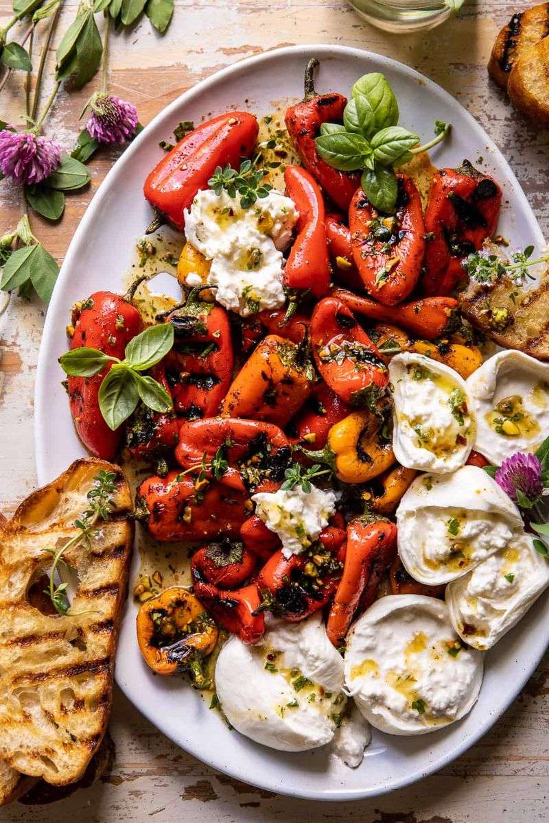 Burrata with Roasted Red Pepper Drizzle