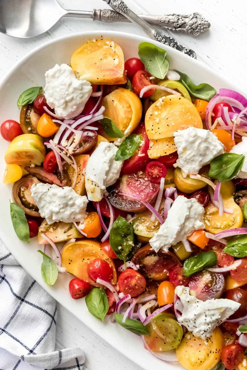 Heirloom Tomato and Basil Salad with Burrata