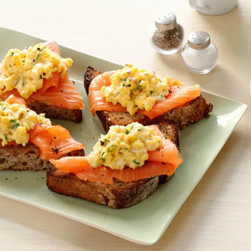 Smoked Salmon and Scrambled Eggs on Whole Grain Toast