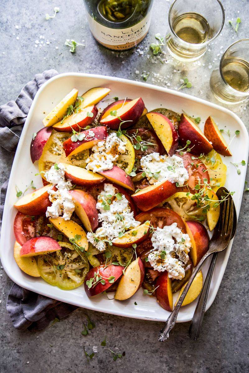 Peach and Burrata Salad with Basil and Honey