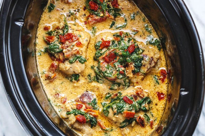 Slow Cooker Tuscan Chicken Thighs