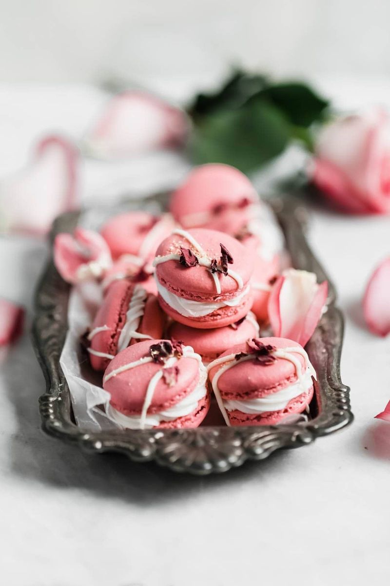 Raspberry Rose Macarons