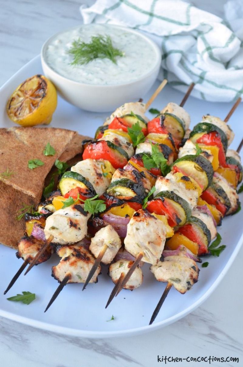 Lemon Chicken Kebabs with Tzatziki