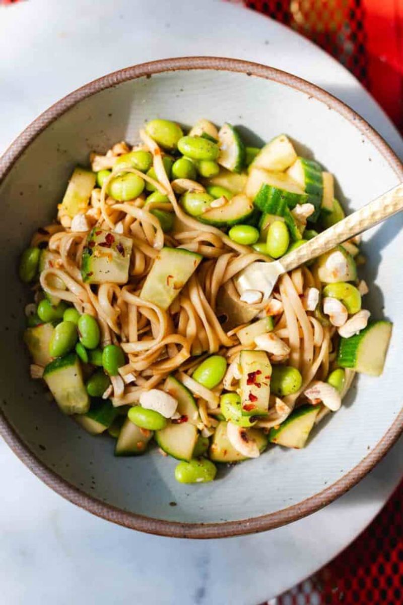 Peanut Noodles with Cucumber and Edamame
