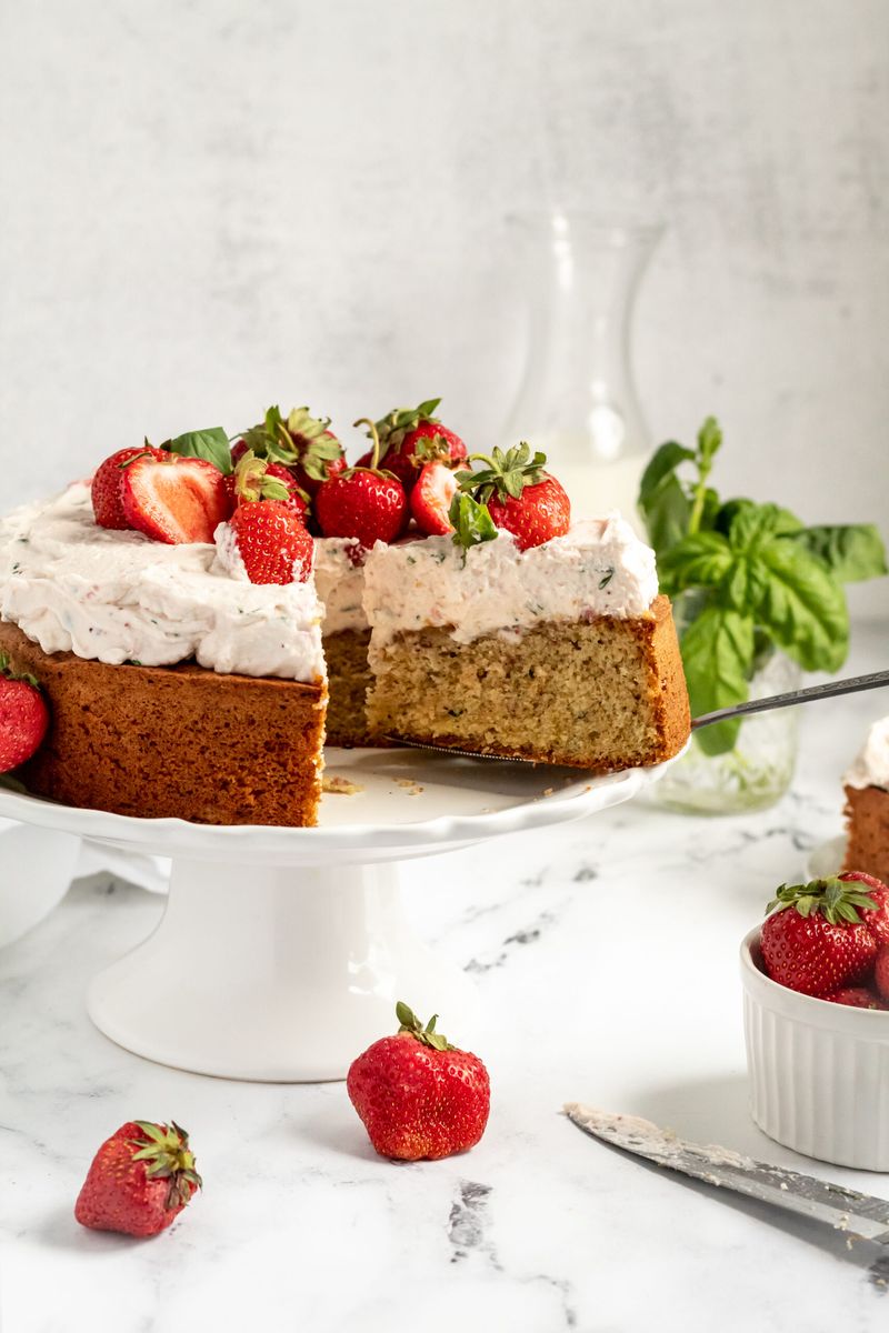 Strawberry Basil Olive Oil Cake