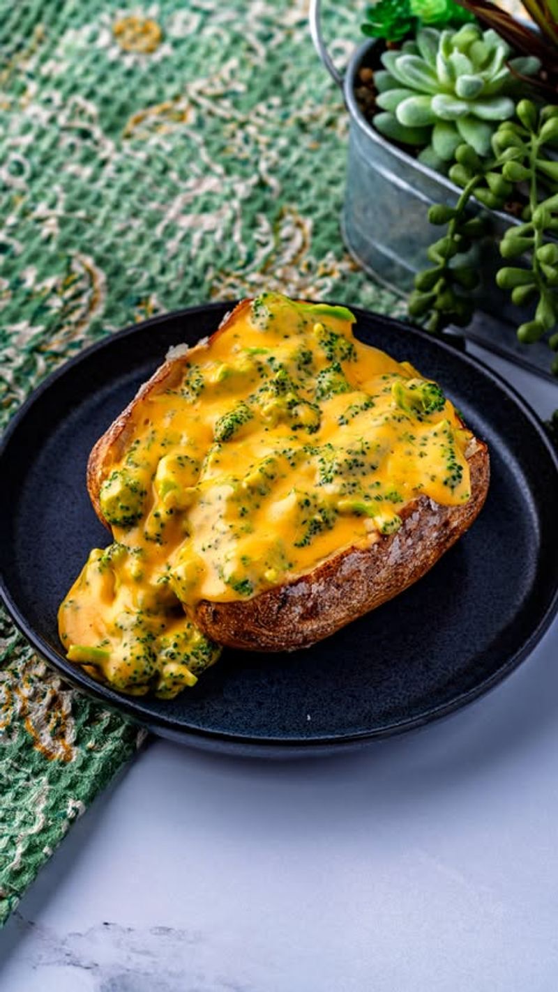 Baked Potatoes With Cheesy Broccoli Topping