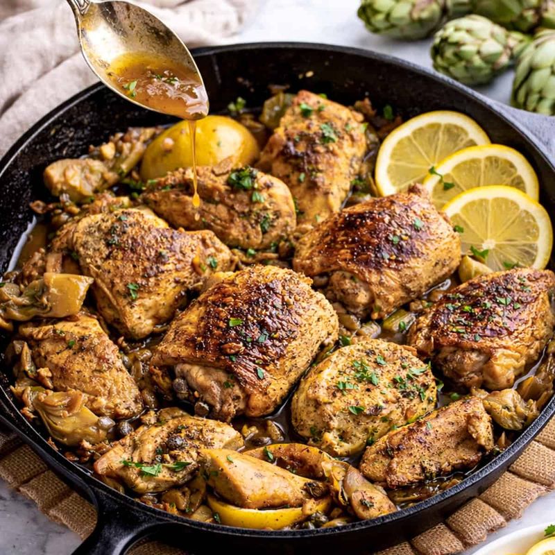 Baked Chicken Thighs with Lemon and Artichokes