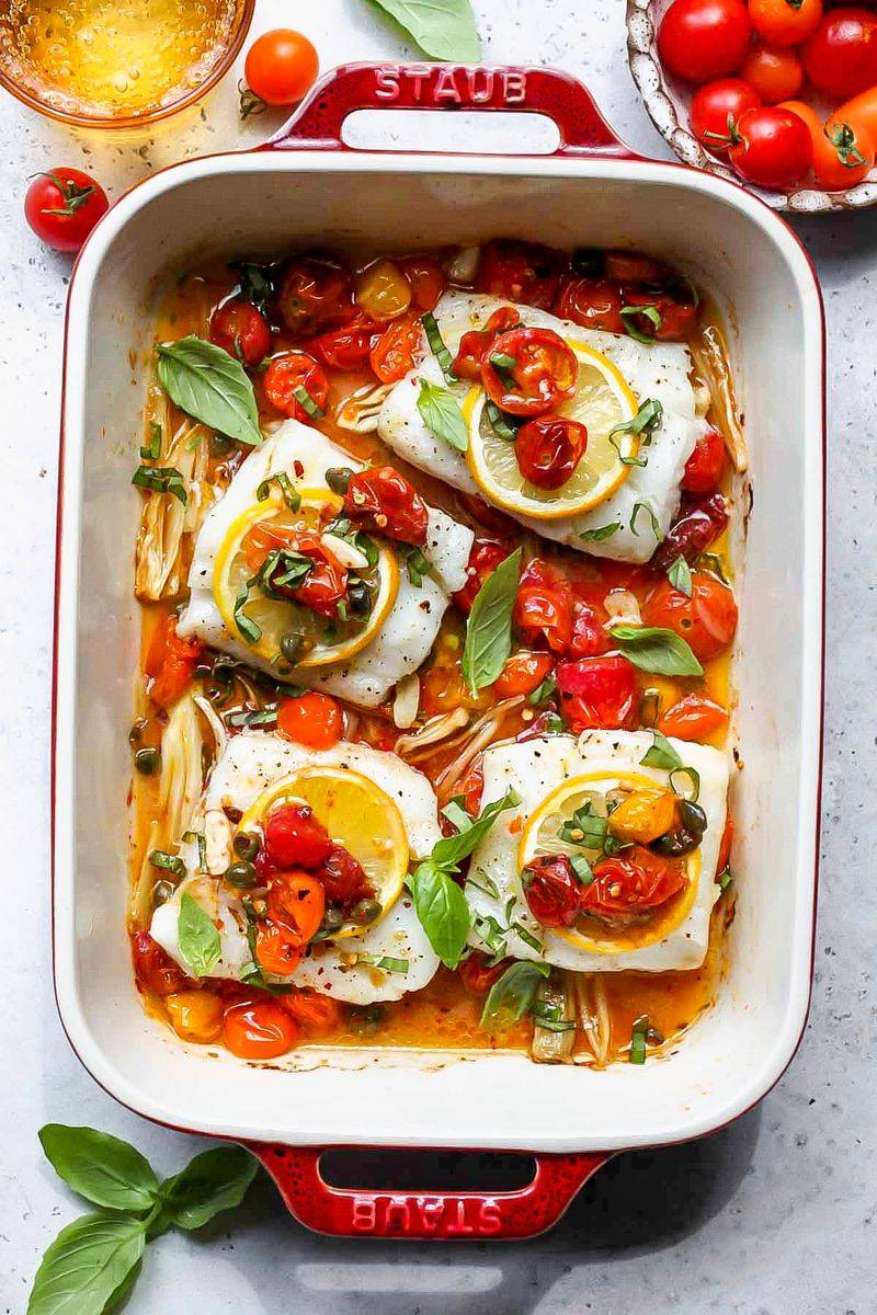 Italian Baked Cod with Tomatoes and Olives