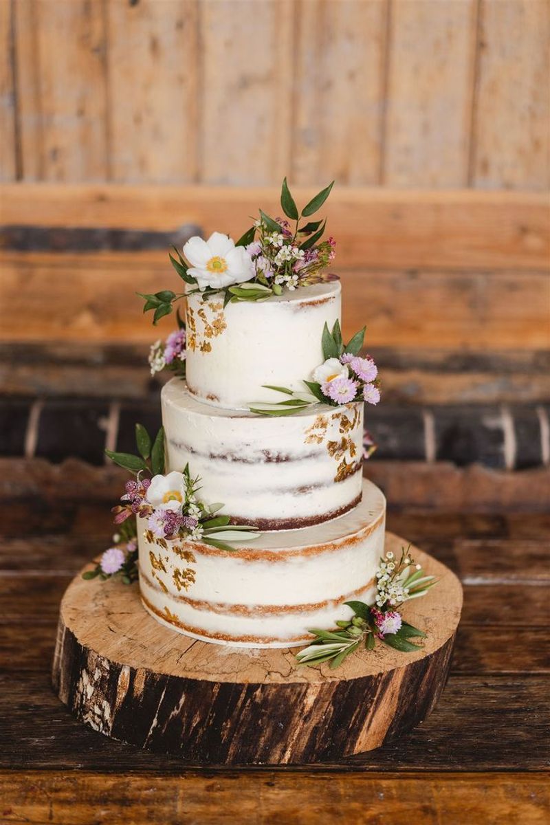 Naked Wedding Cake with Fresh Flowers