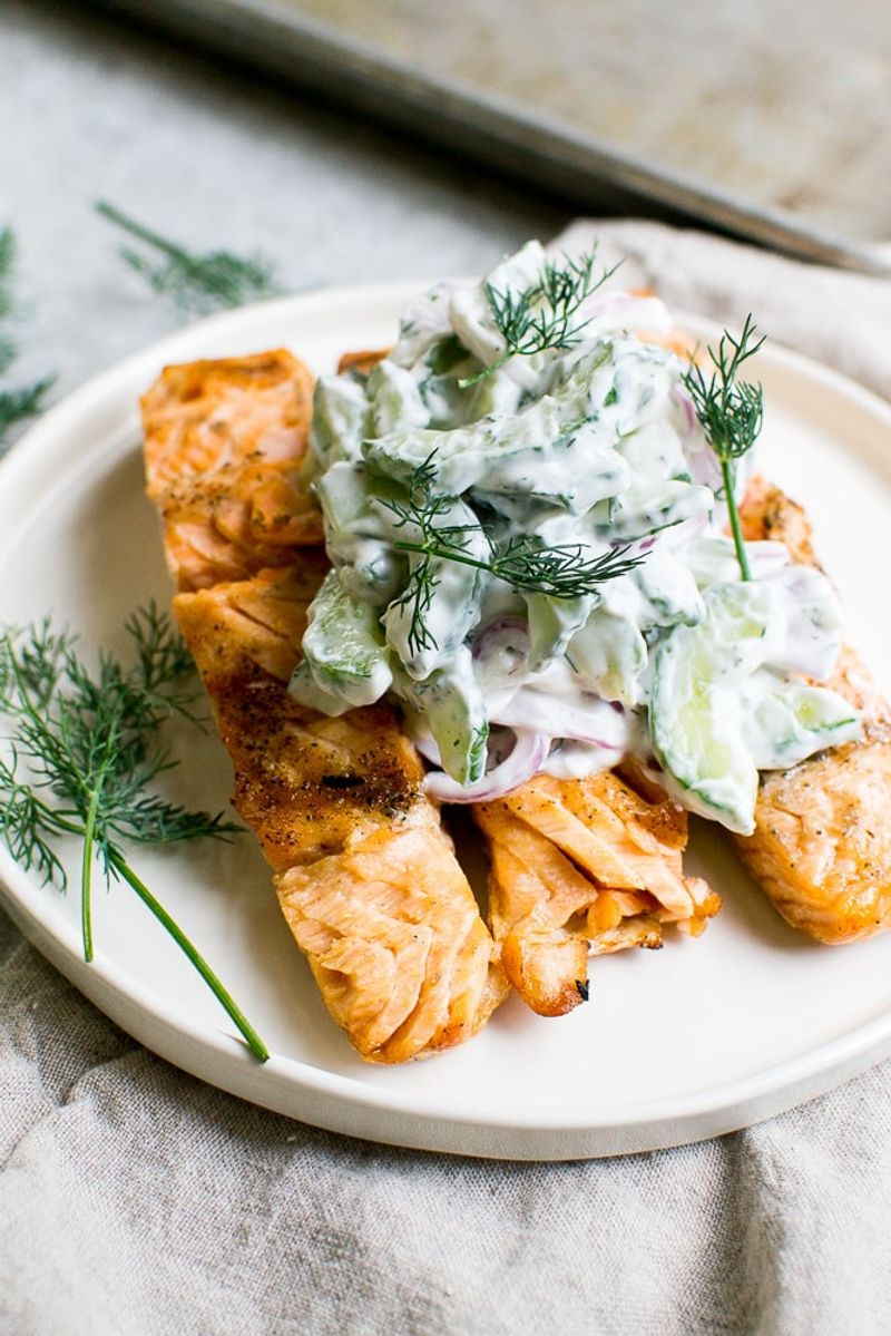 Grilled Salmon with Cucumber Salsa