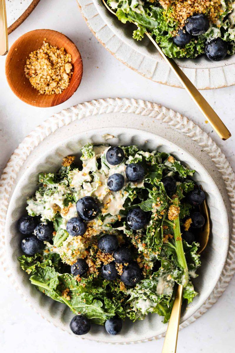 Kale and Blueberry Salad with Tahini Dressing