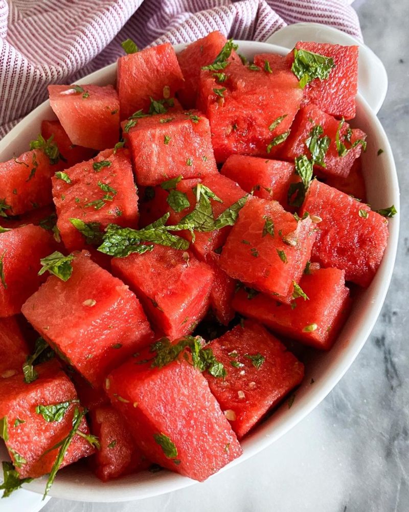 Watermelon Cubes with Mint
