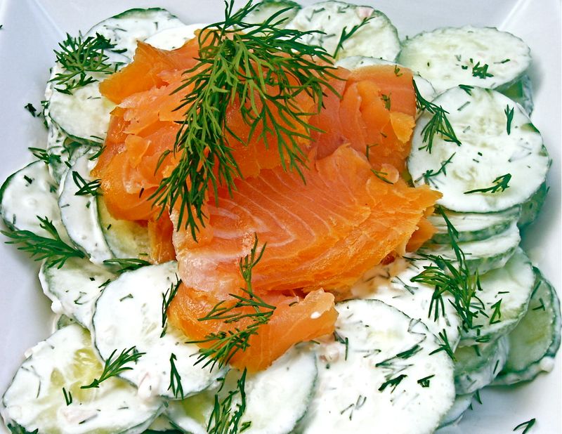 Smoked Salmon and Cucumber Salad with Dill Cream