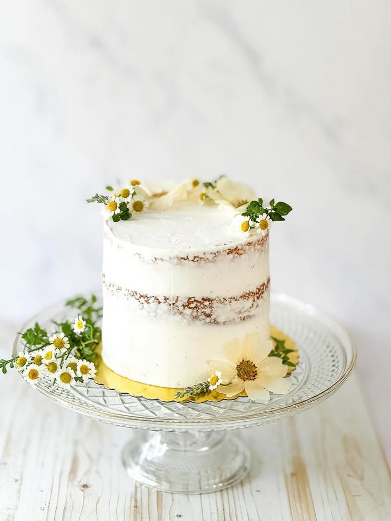 Vanilla Bean Naked Cake with Edible Flowers