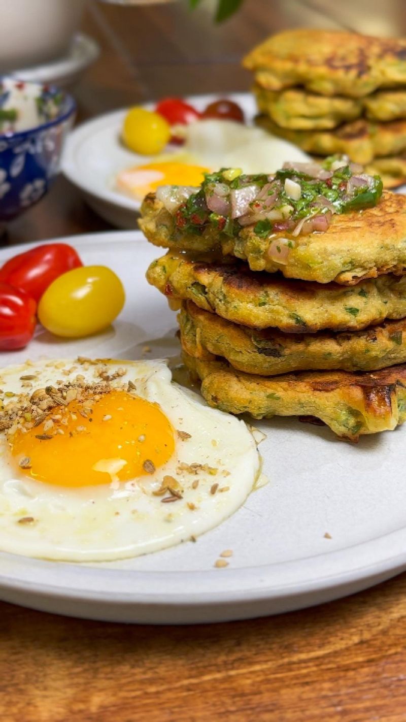 Chickpea Flour Pancakes with Yogurt Dip