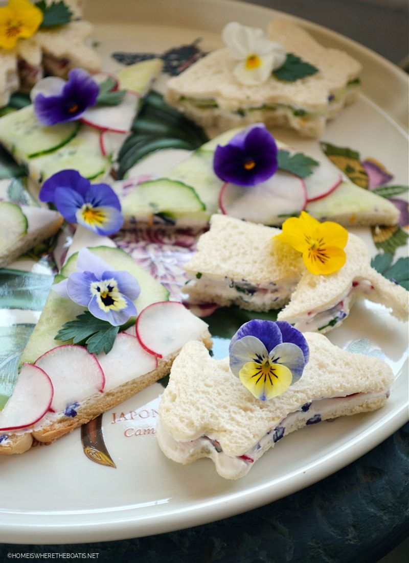 Pansy and Cream Cheese Finger Sandwiches