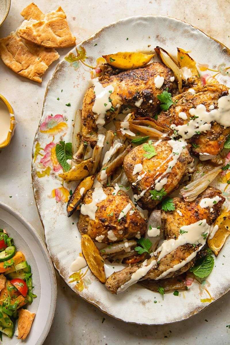 Za'atar Roasted Chicken Thighs with Hummus