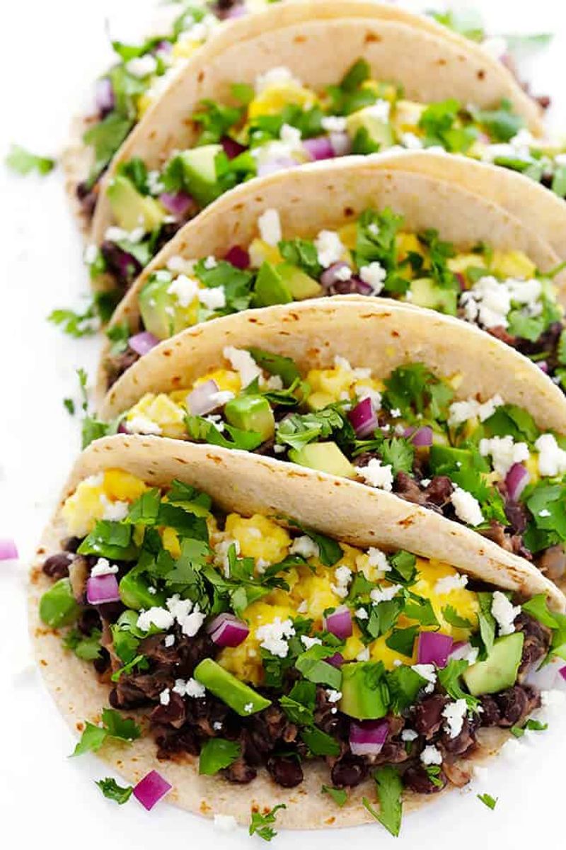 Black Bean Breakfast Tacos with Salsa and Eggs