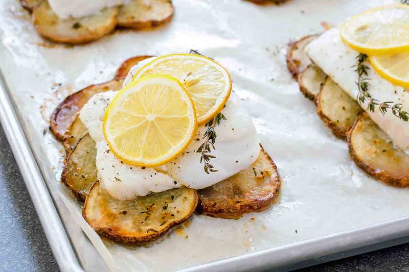 Baked Fish With Lemony Roasted Potatoes