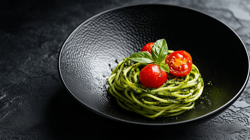Zucchini Noodles with Pesto and Cherry Tomatoes