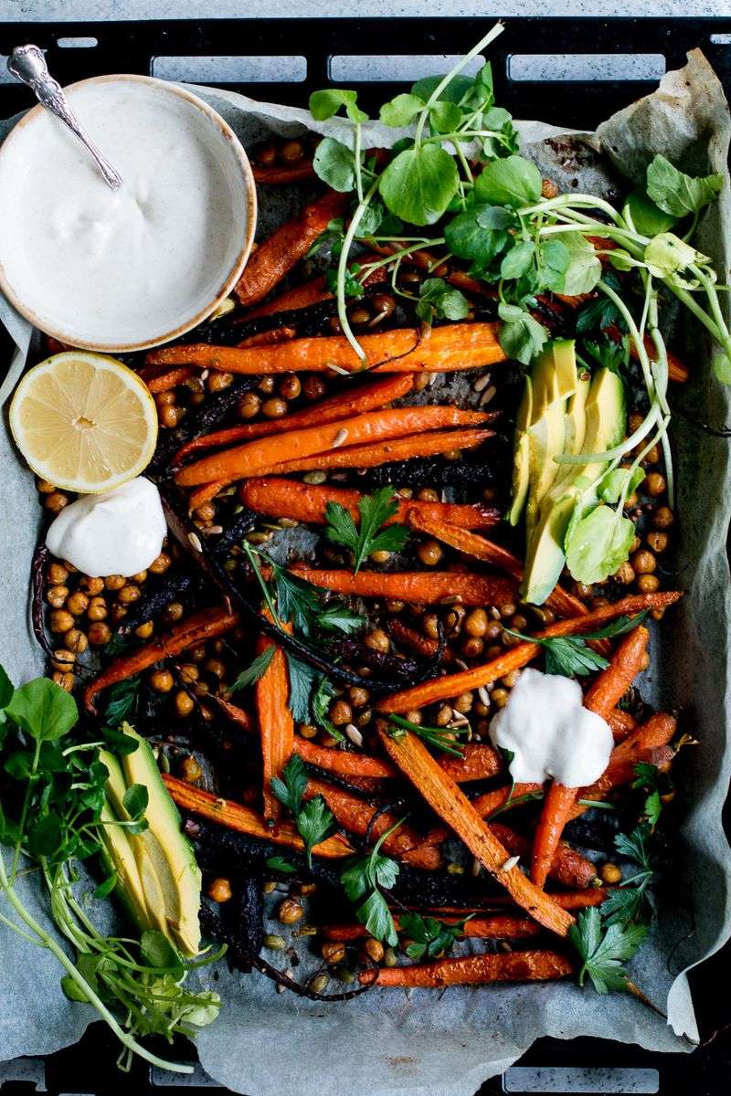 Carrot and Chickpea Salad with Cumin Yogurt Dressing