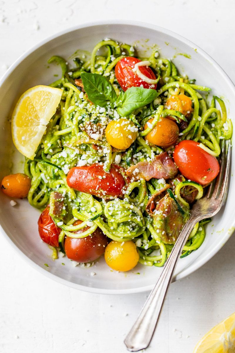 Zucchini Noodles with Pesto and Cherry Tomatoes
