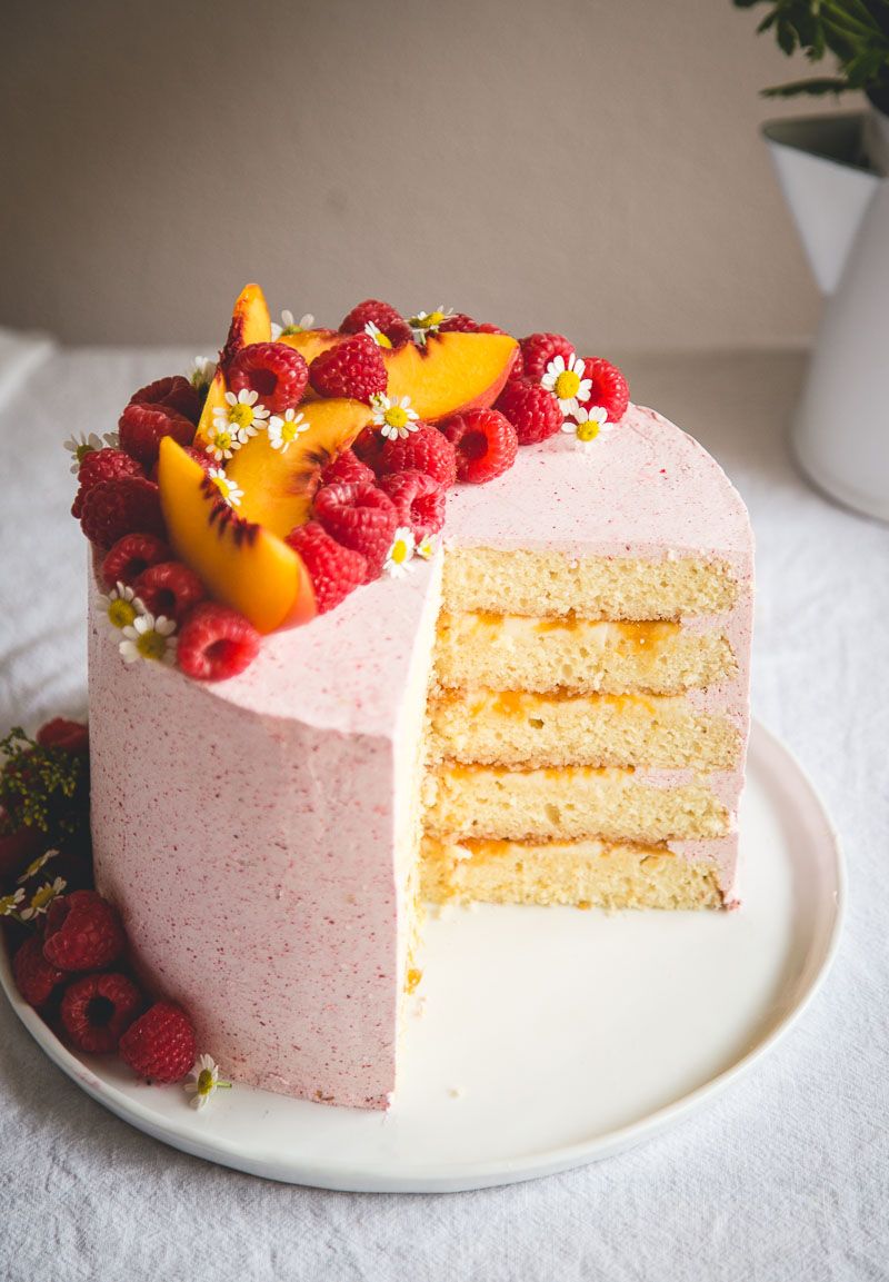 Peach and Raspberry Chiffon Cake