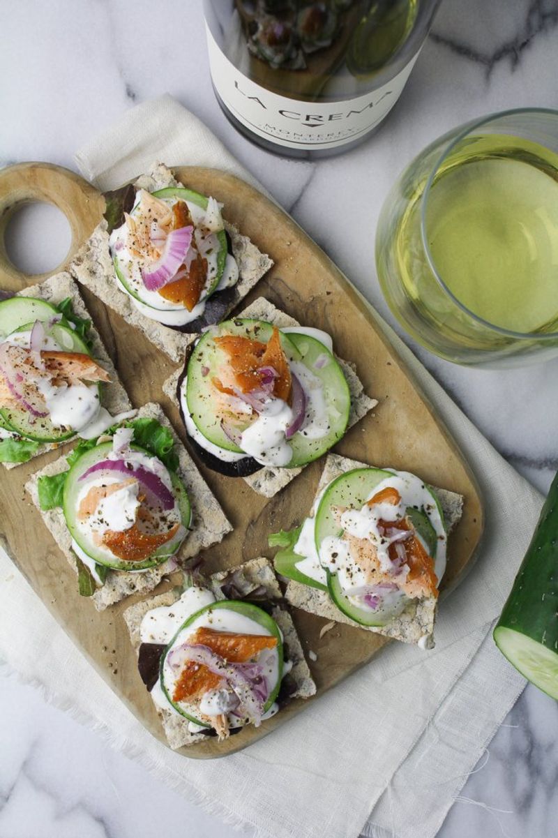 Smoked Salmon and Cucumber on Rye Crackers