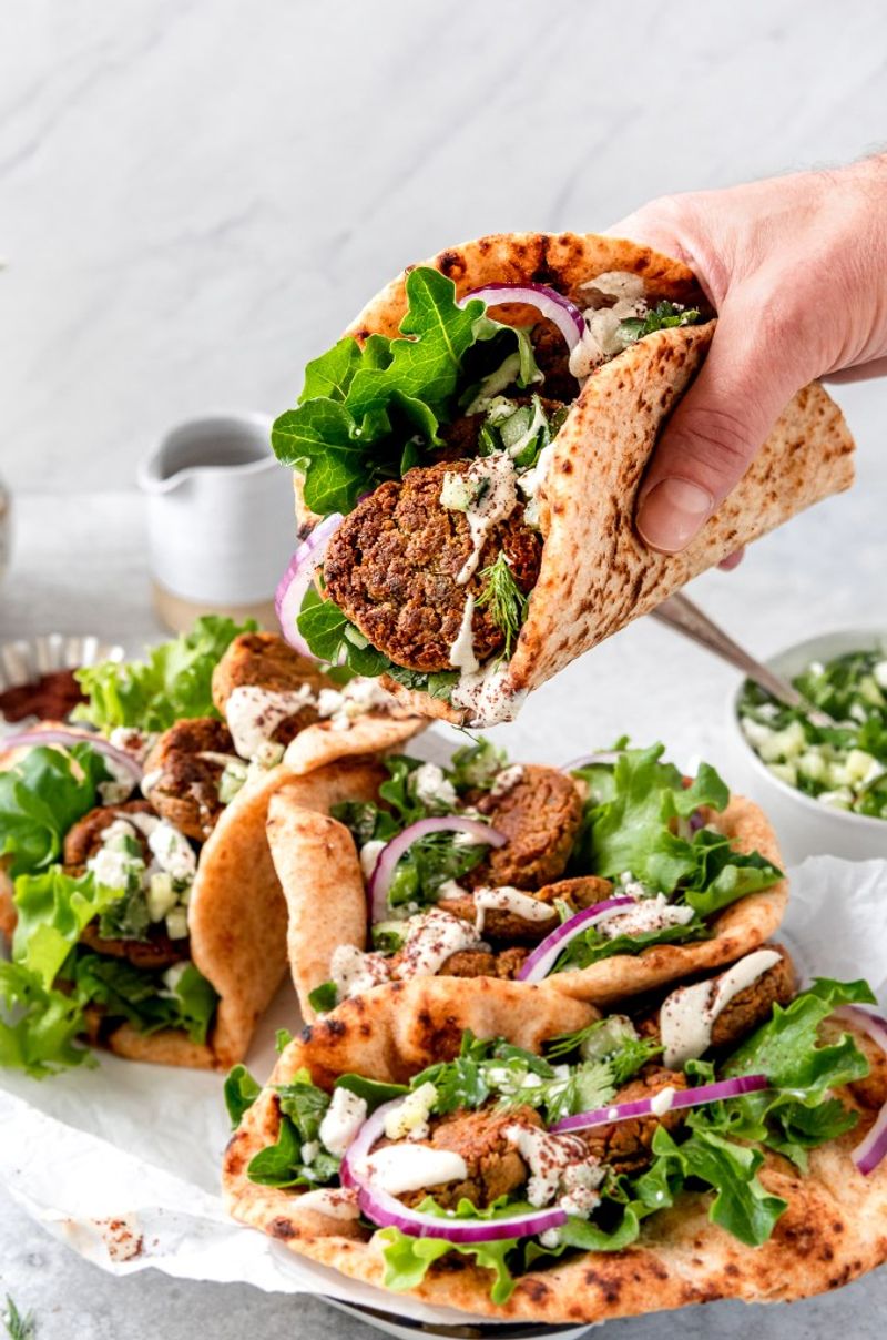 Baked Falafel Pita With Tahini Drizzle