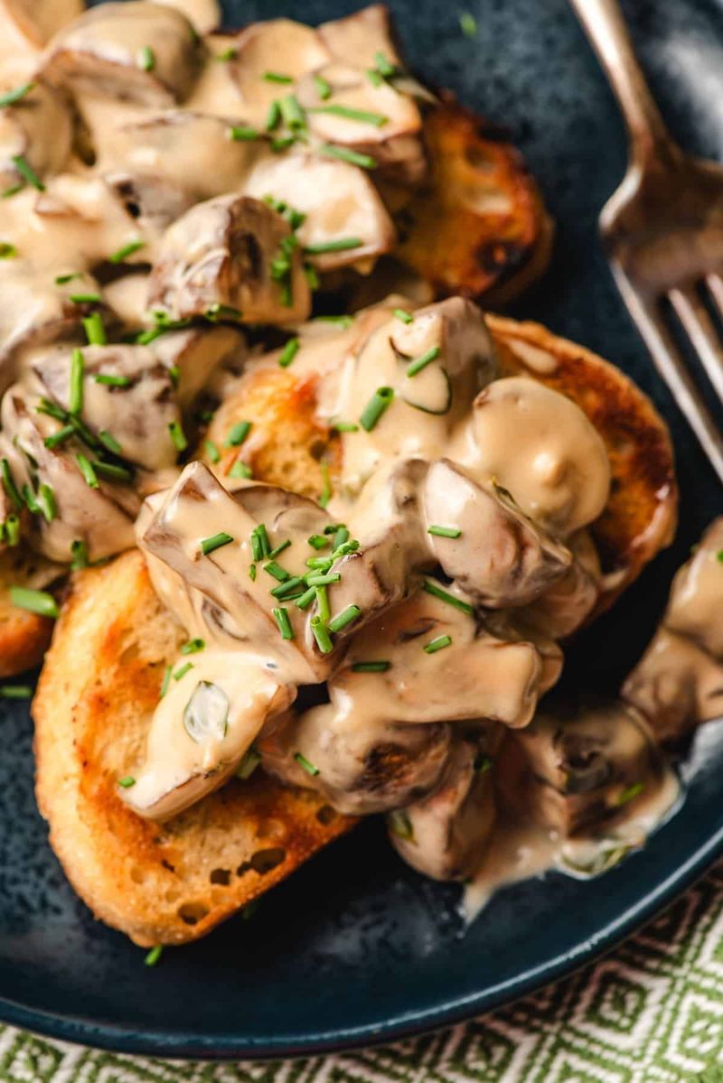 Creamy Mushroom Toast On Thick Bread