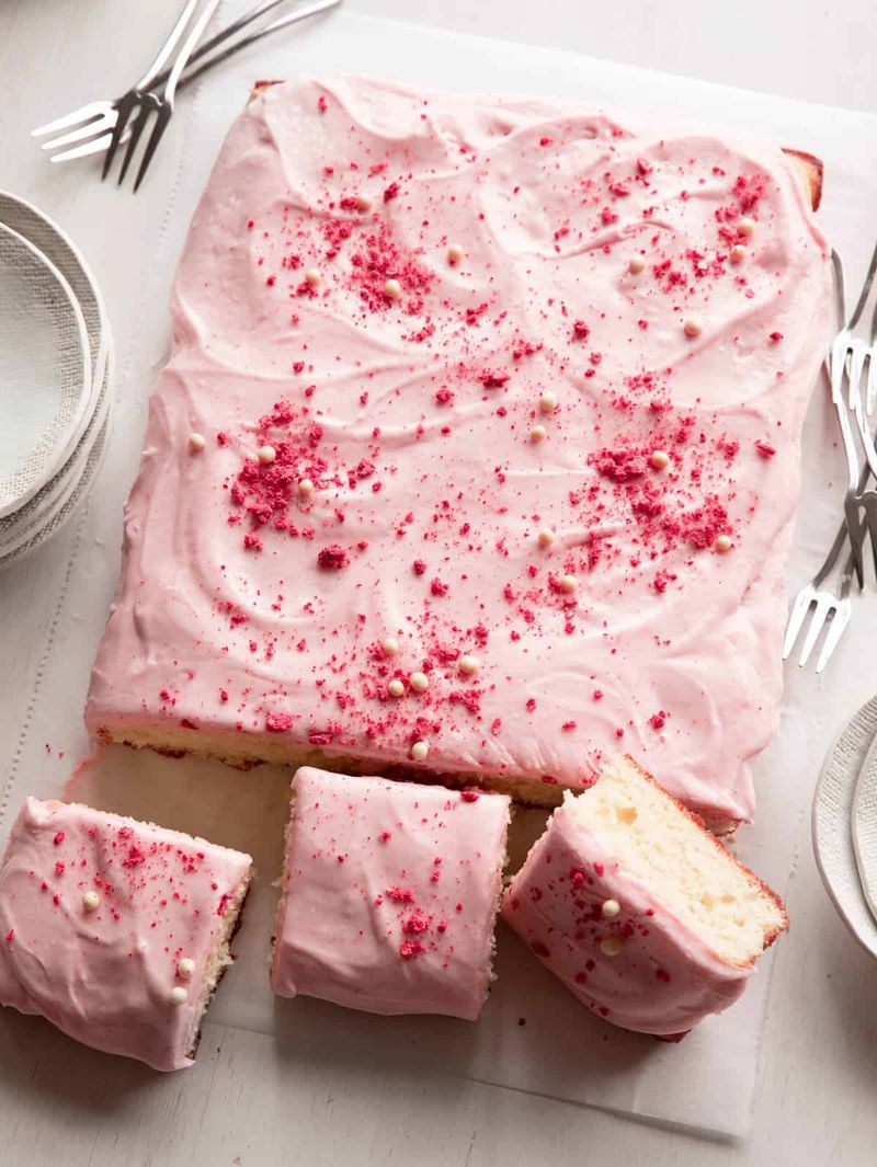 Vanilla Bean Sheet Cake With Raspberry Frosting