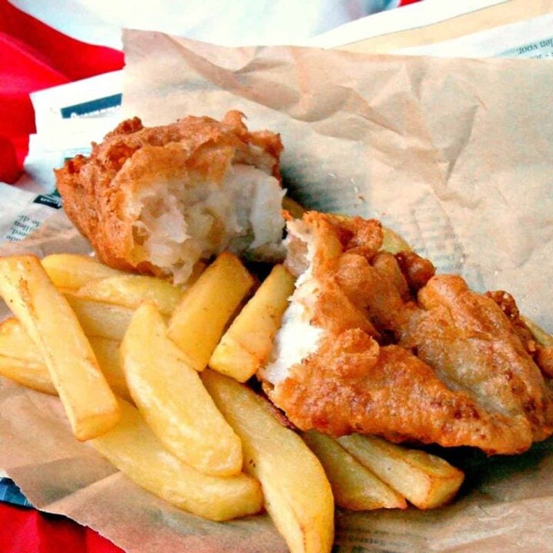 Fish and Chips Wrapped in Paper