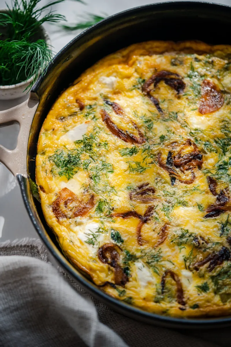 Caramelized Onion and Wilted Spinach Frittata