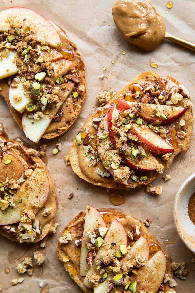 Nut Butter Toast With Sliced Apples