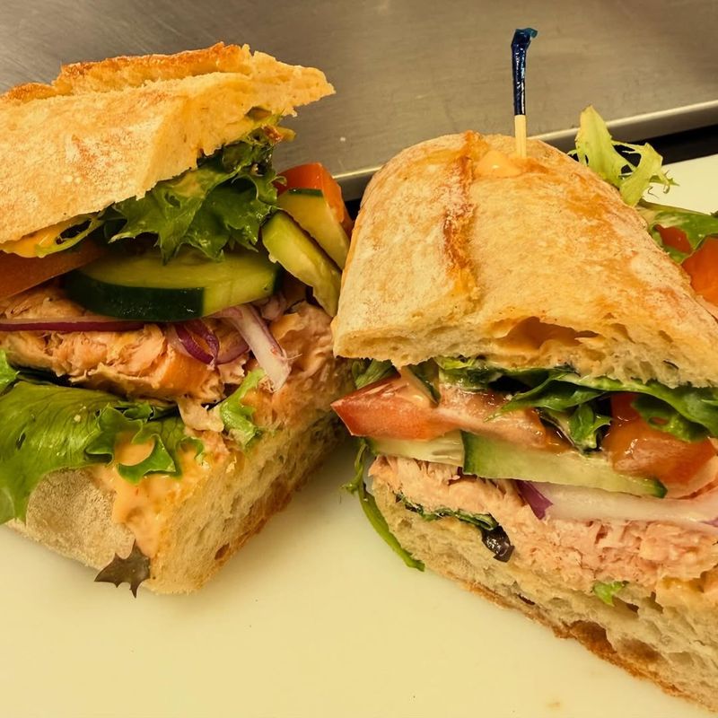 Teriyaki Salmon and Pickled Cucumber Baguette