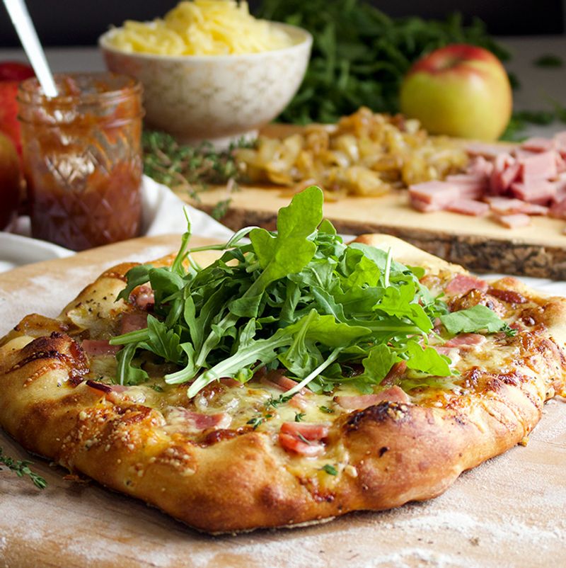 Spread Smoked Applewood on Flatbread Pizza