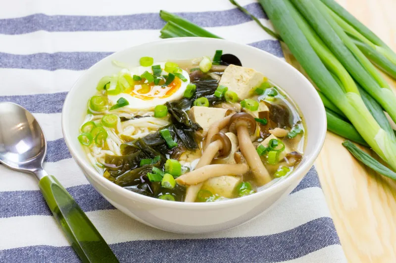 Miso Soup with Soft-Boiled Eggs and Tofu