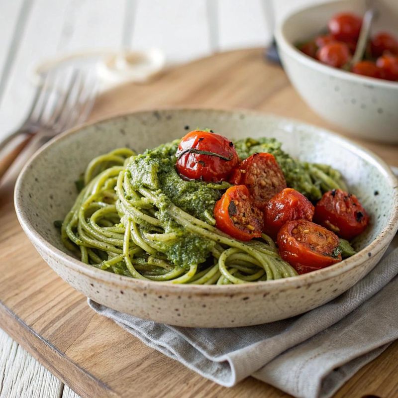 Pesto Pasta with Roasted Tomatoes