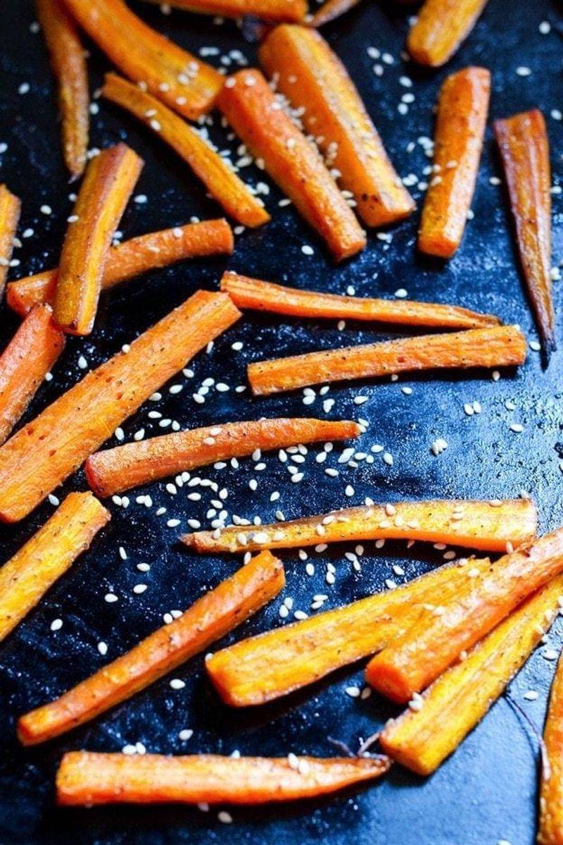 Sprinkle Sesame Seeds Onto Roasted Vegetables