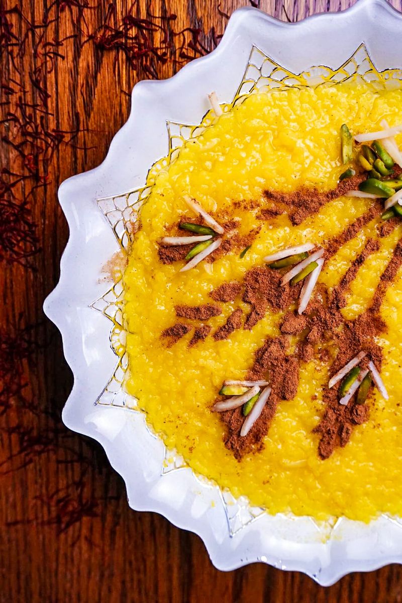 Persian Sholeh Zard (Saffron Rice Pudding)