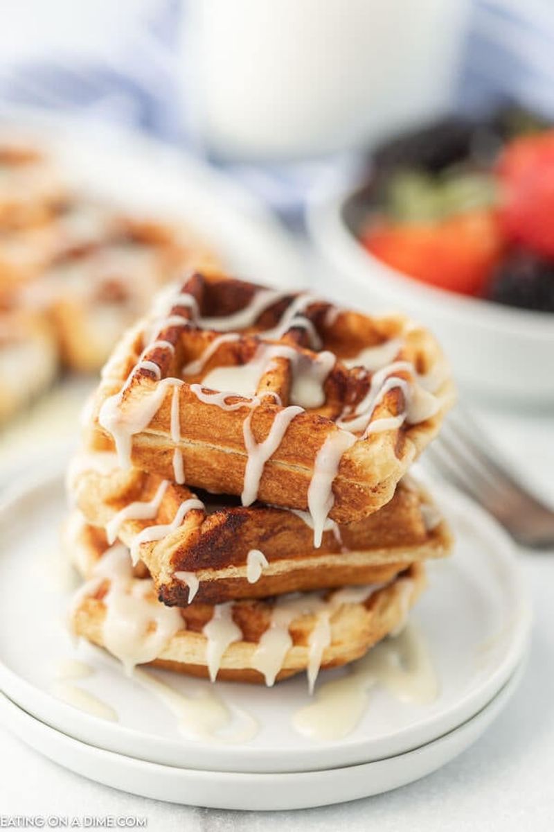 Cinnamon Roll Waffles with Cream Cheese Glaze