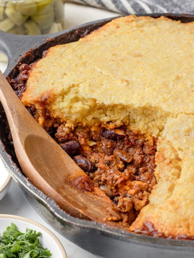 Pinto Bean Chili with Cornbread Topping