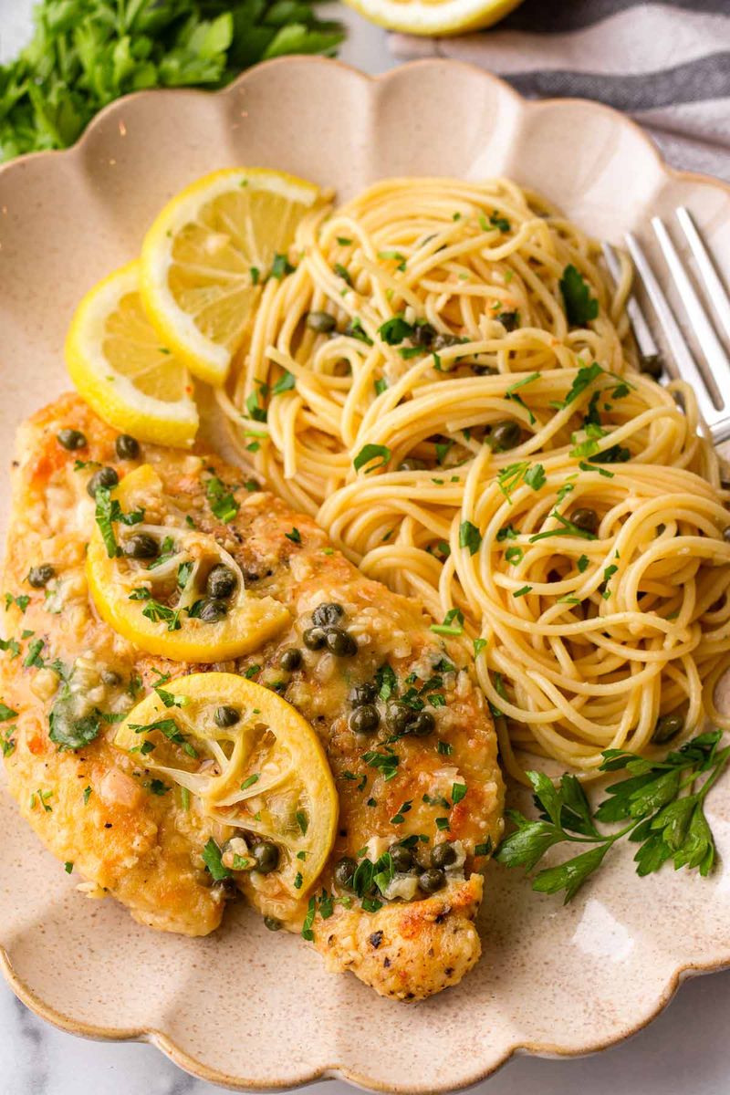 Chicken Piccata with Capers and Angel Hair Pasta