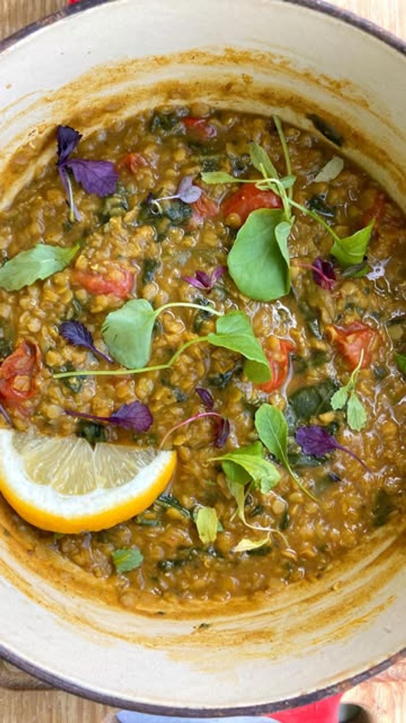 Spiced Red Lentil and Spinach Dhal