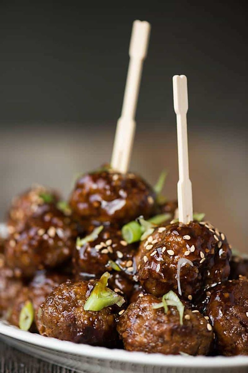 Teriyaki Meatballs on Skewers