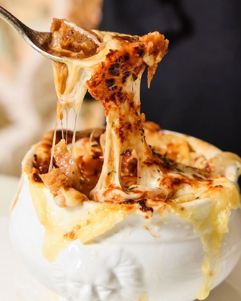 French Onion Soup Topped with a Cheese Lid