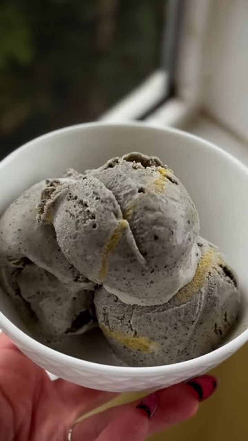 Black Sesame Ice Cream Scooped in a Cone